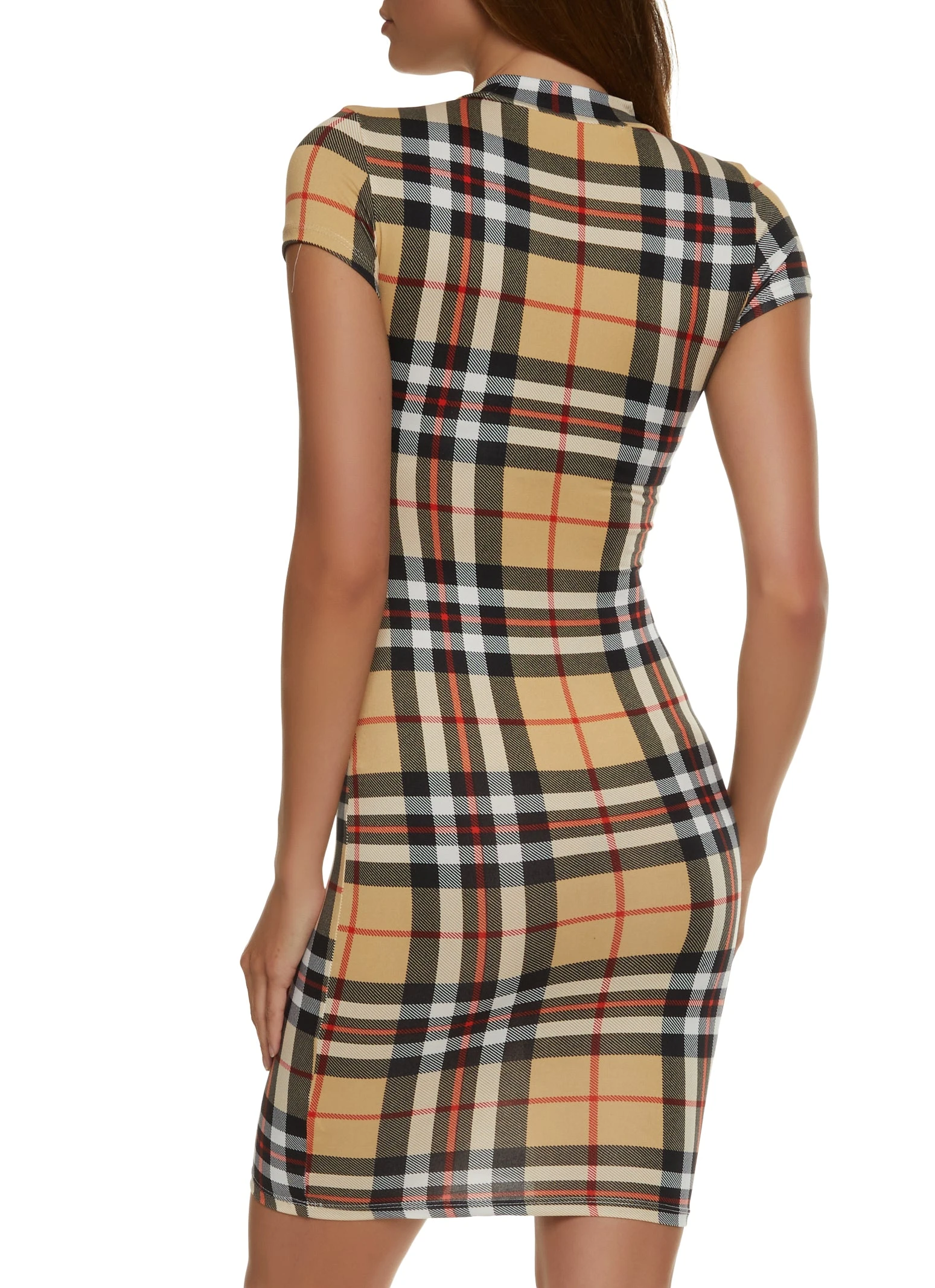 Plaid Mock Neck Midi Dress - Image 3