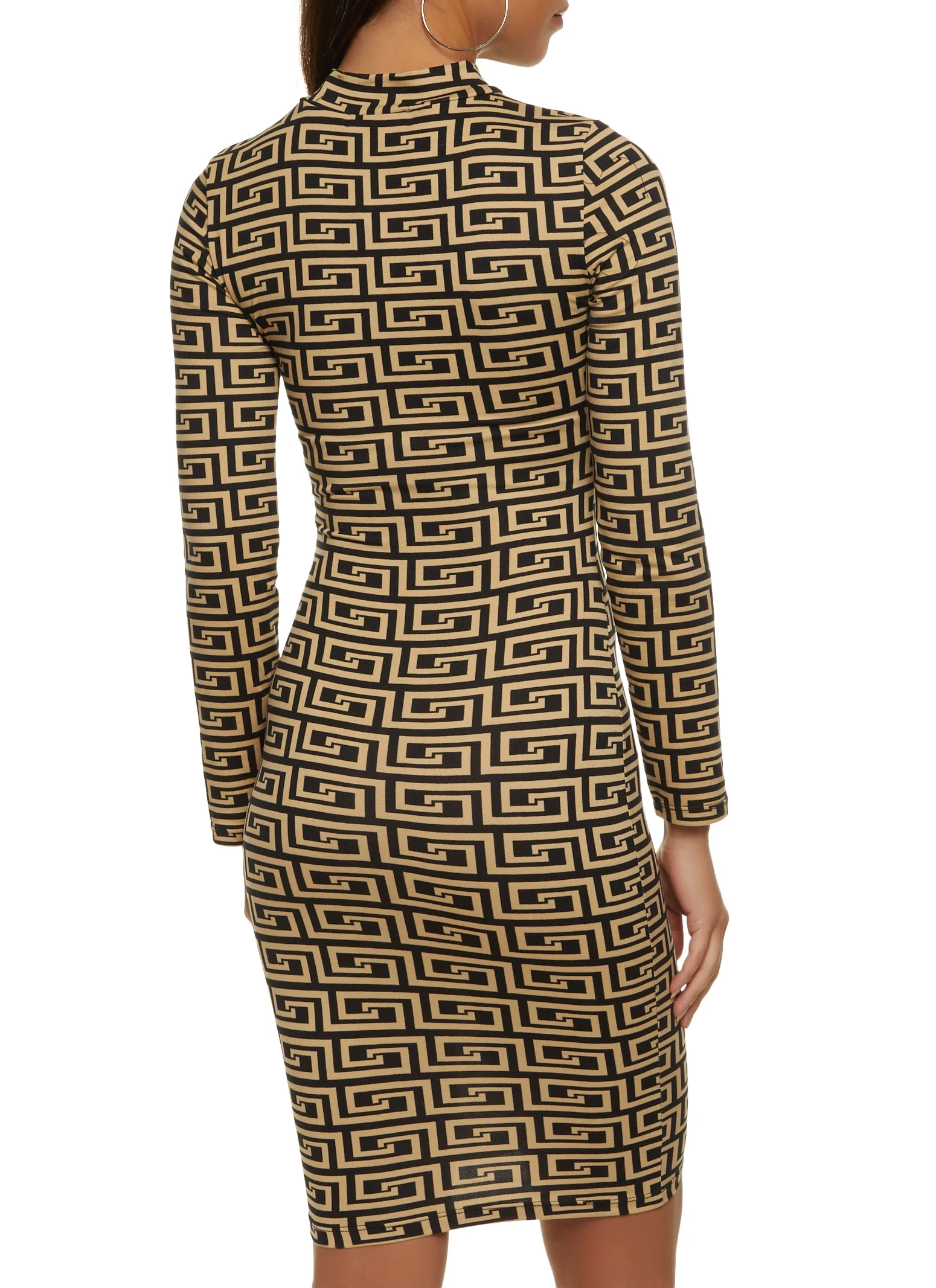 Maze Print Mock Neck Long Sleeve Midi Dress - Image 3