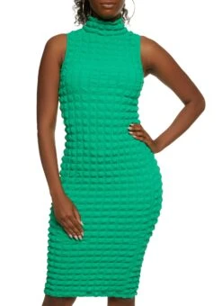Bubble Knit Mock Neck Midi Dress