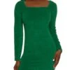 Corduroy Square Neck Long Sleeve Mini Dress