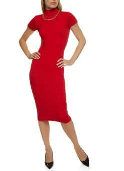 Seamless Mock Neck Midi Bodycon Dress