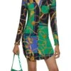 Chain Print Button Front Shirt Dress