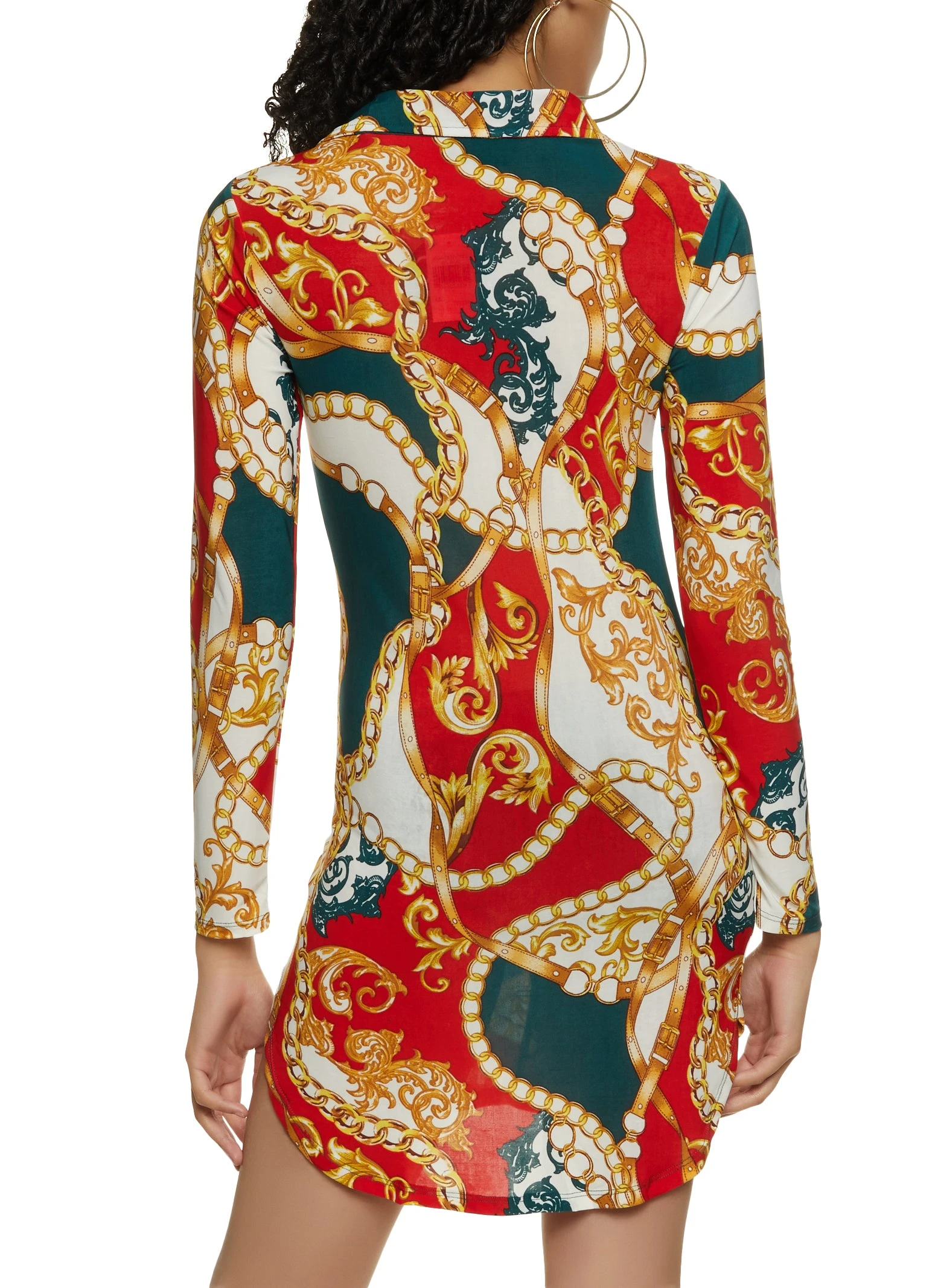 Abstract Chain Status Print Button Front Shirt Dress - Image 3
