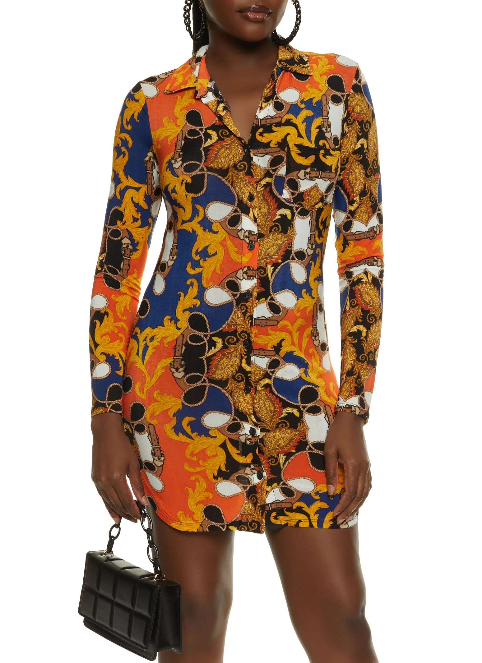 Baroque Mixed Print Shirt Dress