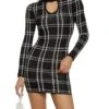 Plaid Mock Neck Keyhole Sweater Dress