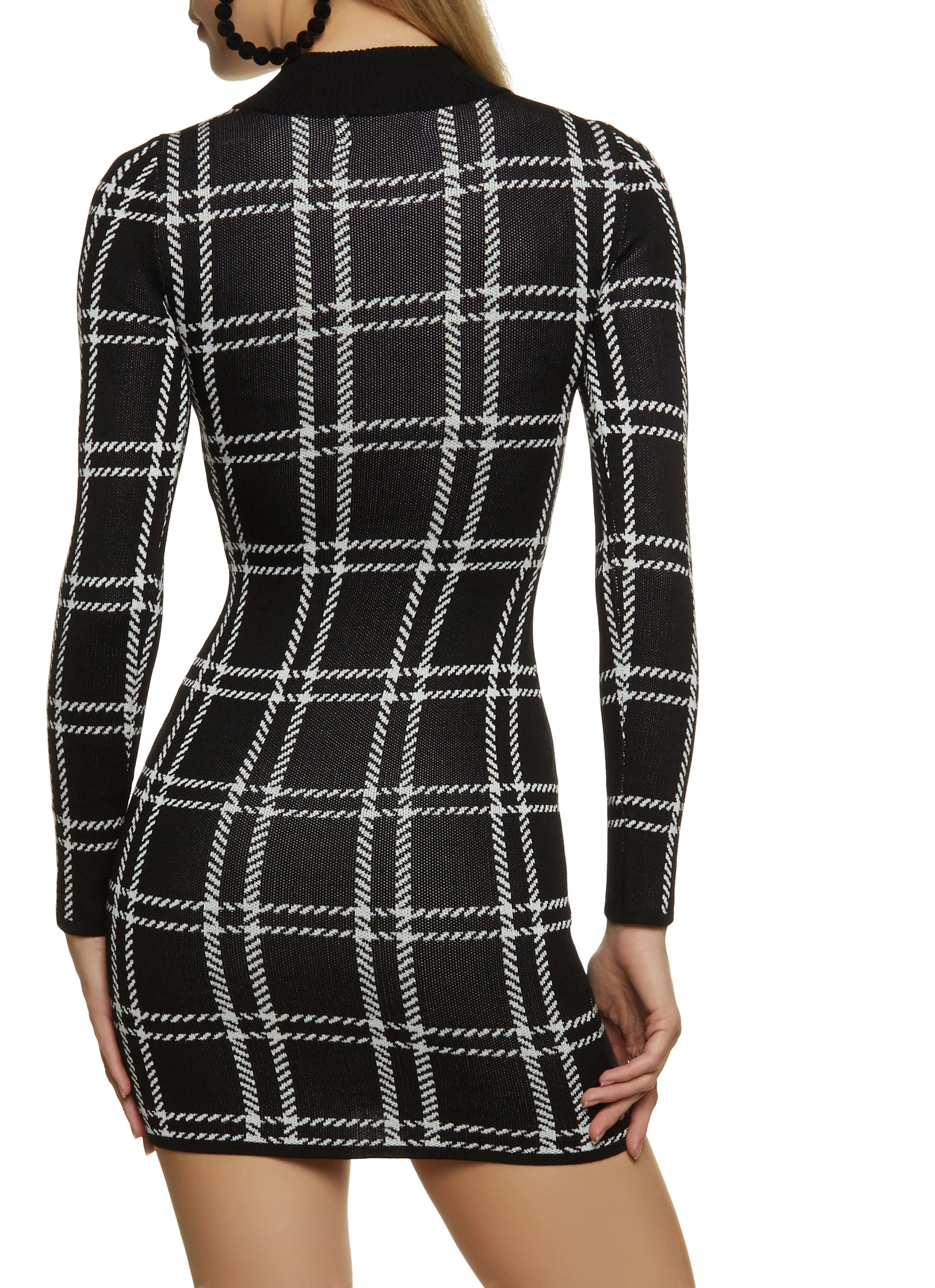 Plaid Mock Neck Keyhole Sweater Dress - Image 3