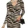 Zebra Print Mock Neck Keyhole Sweater Dress