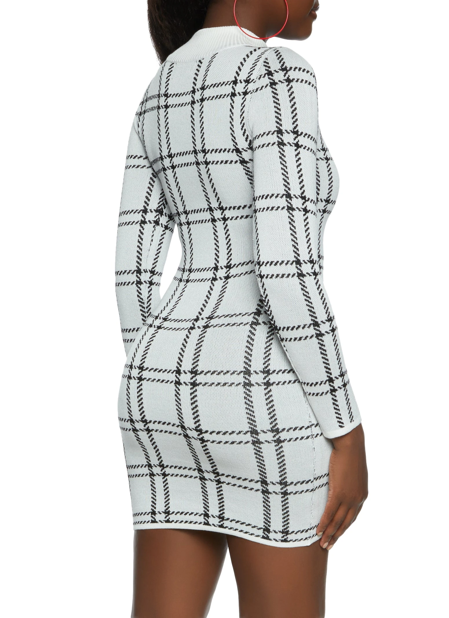 Mock Neck Plaid Keyhole Sweater Dress - Image 3