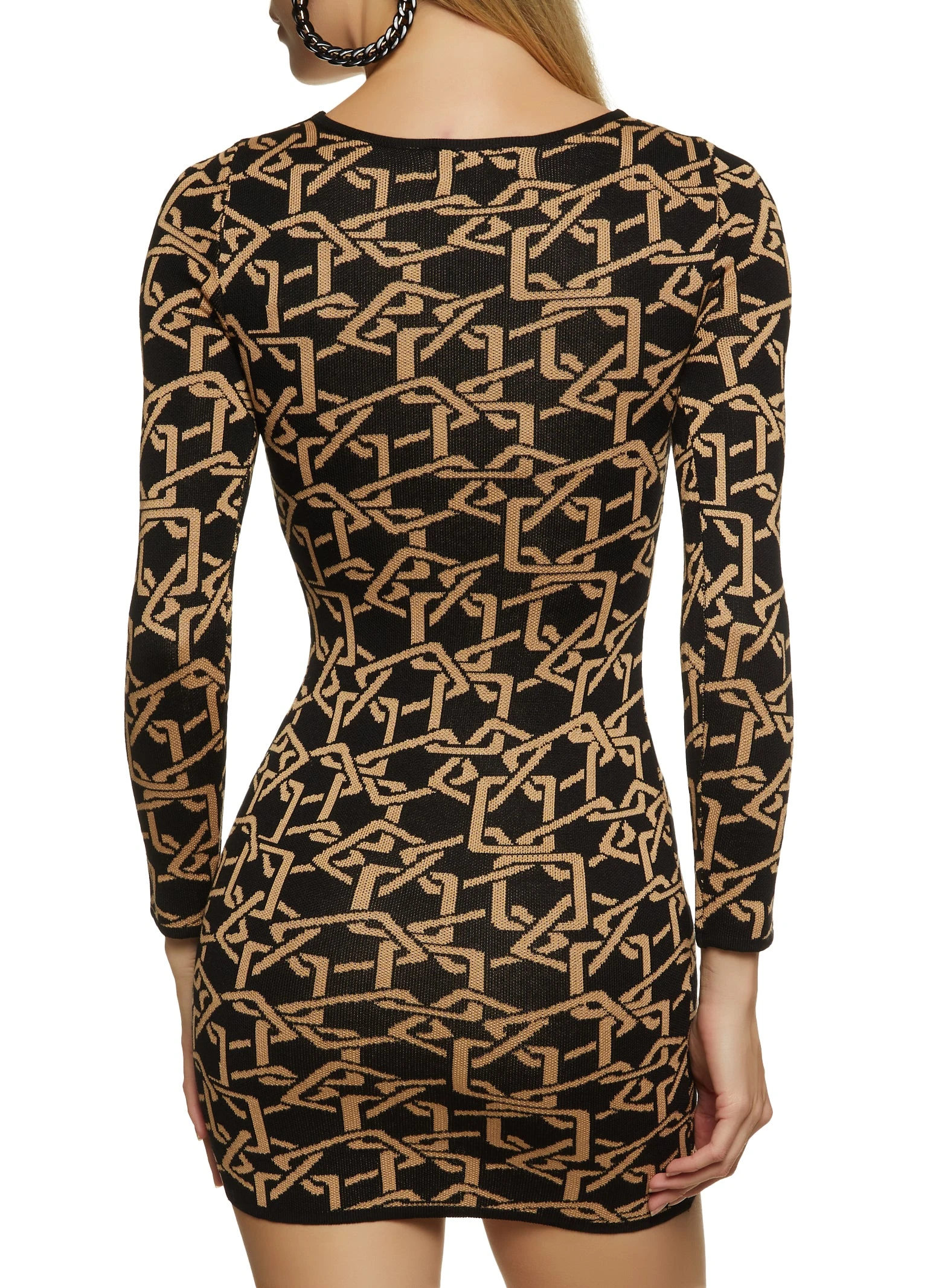 Chain Link Print Square Neck Sweater Dress - Image 3
