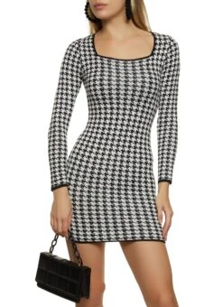 Houndstooth Bodycon Mini Dress