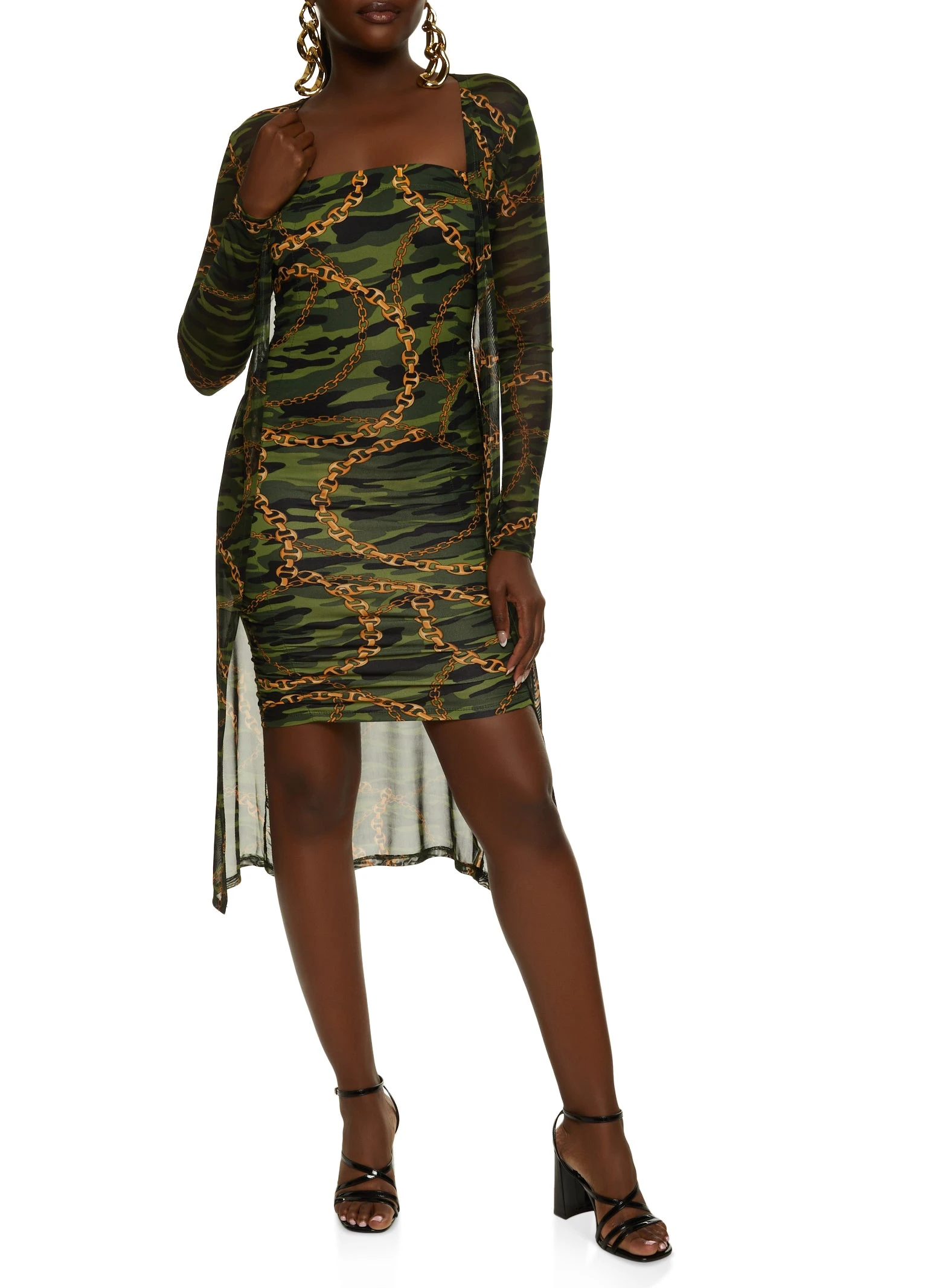 Camo Chain Print Tube Dress And Duster