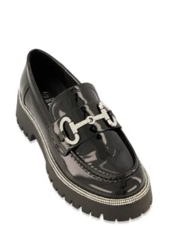 Rhinestone Trim Horsebit Platform Loafers