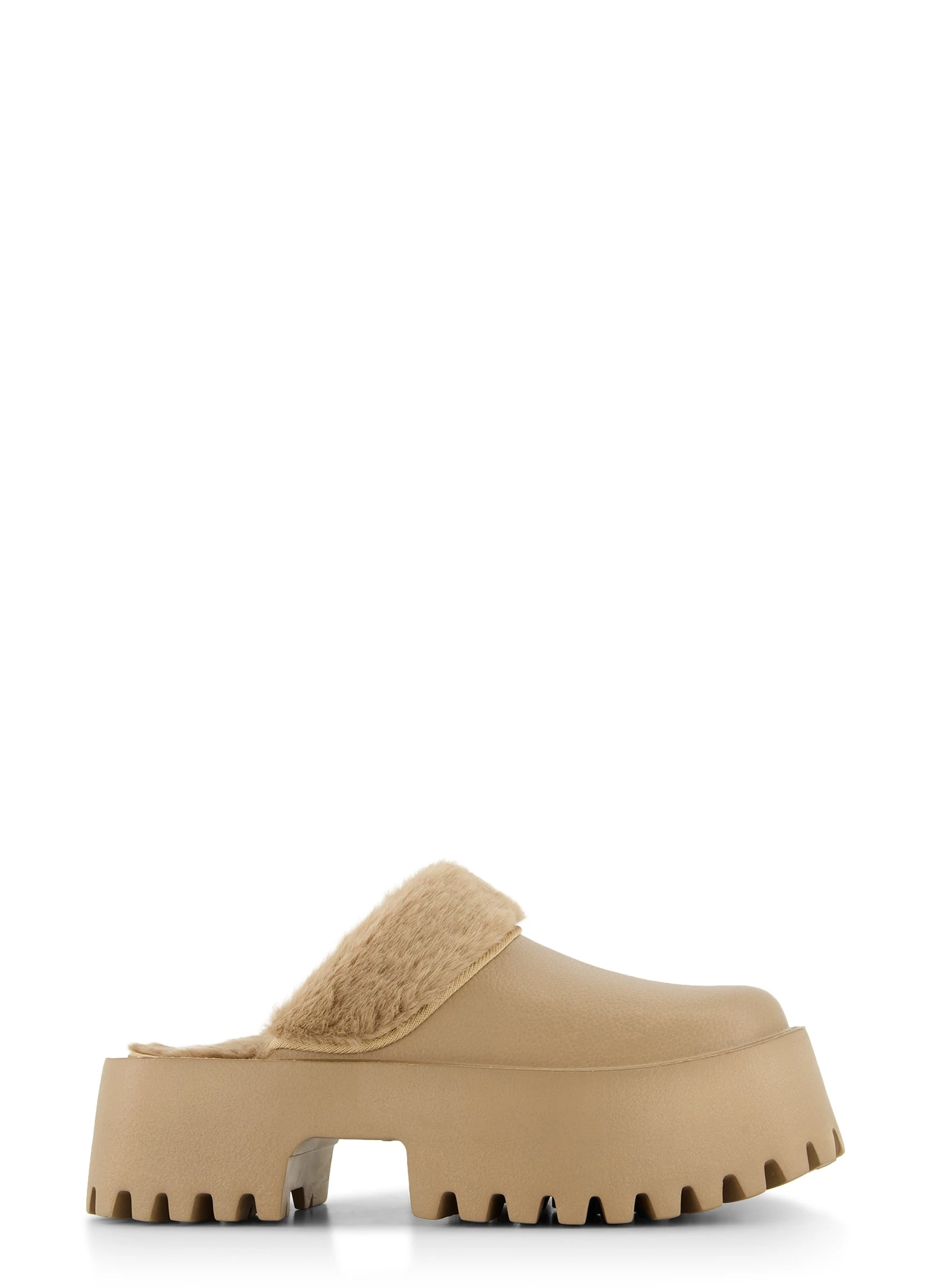 Lug Sole Faux Fur Trim Platform Slide Clogs - Image 2