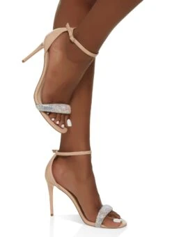 Rhinestone Embellished Band Ankle Strap Heels