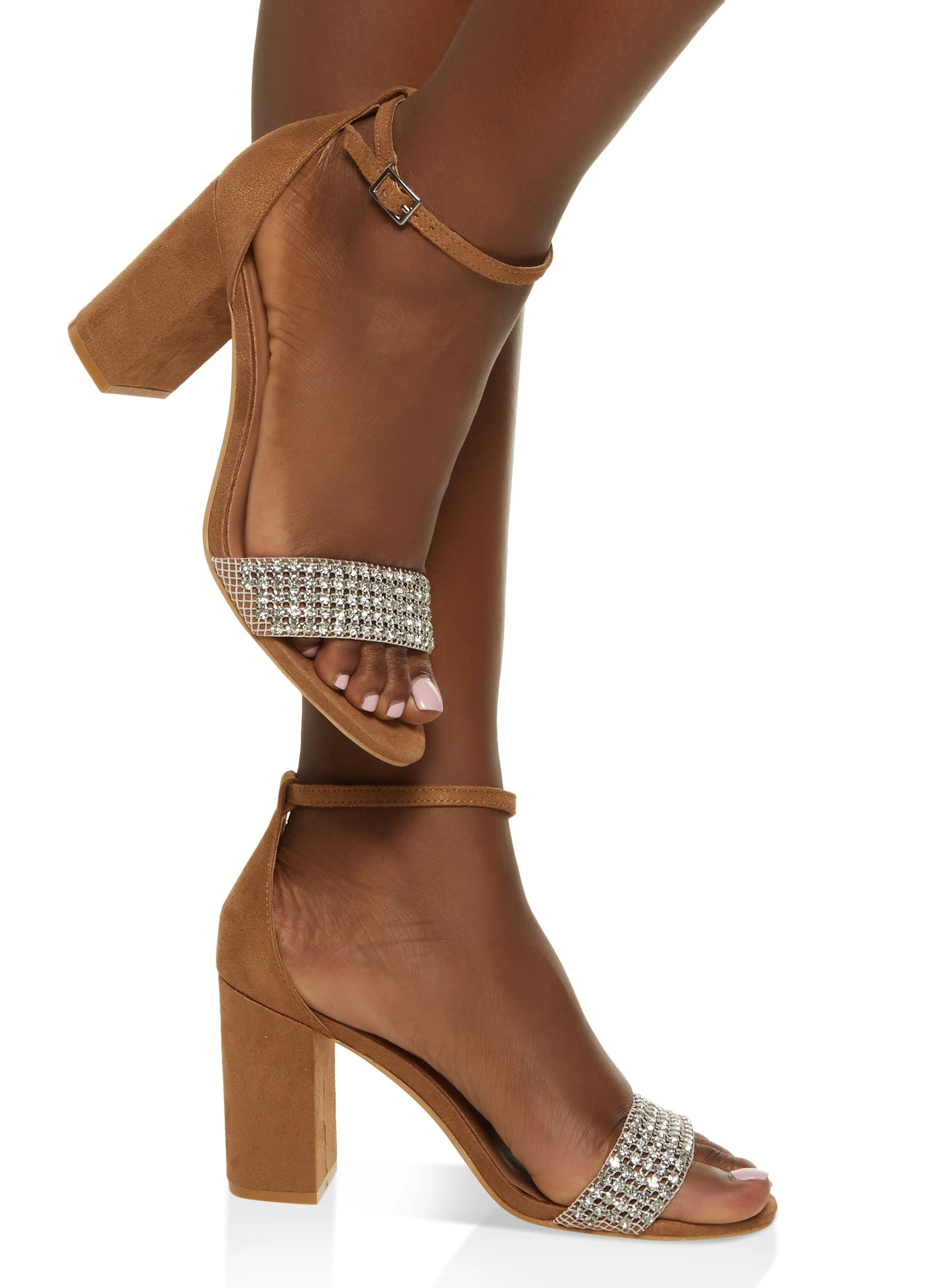 Rhinestone Band Ankle Strap Block Heel Sandals