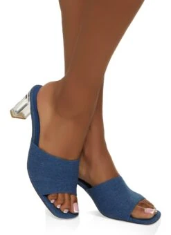 Clear Block Heel Mules