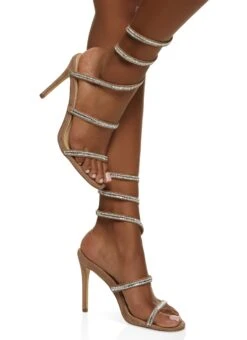 Rhinestone Ankle Wrap High Heel Sandals