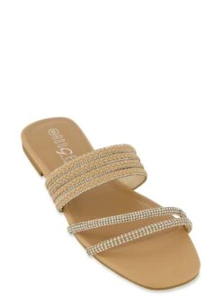 Rhinestone Braided Detail Band Slide Sandals
