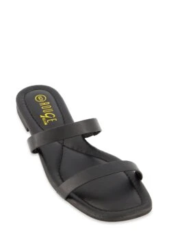 Faux Leather Double Band Flat Sandals