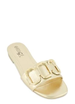 Metallic Ring Detail Slide Sandals