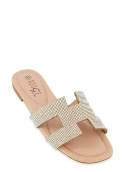 Rhinestone H Band Flat Sandals