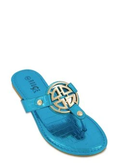 Faux Croc Geometric Pendant Thong Slide Sandals