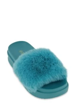 Faux Fur Platform Slide Sandals