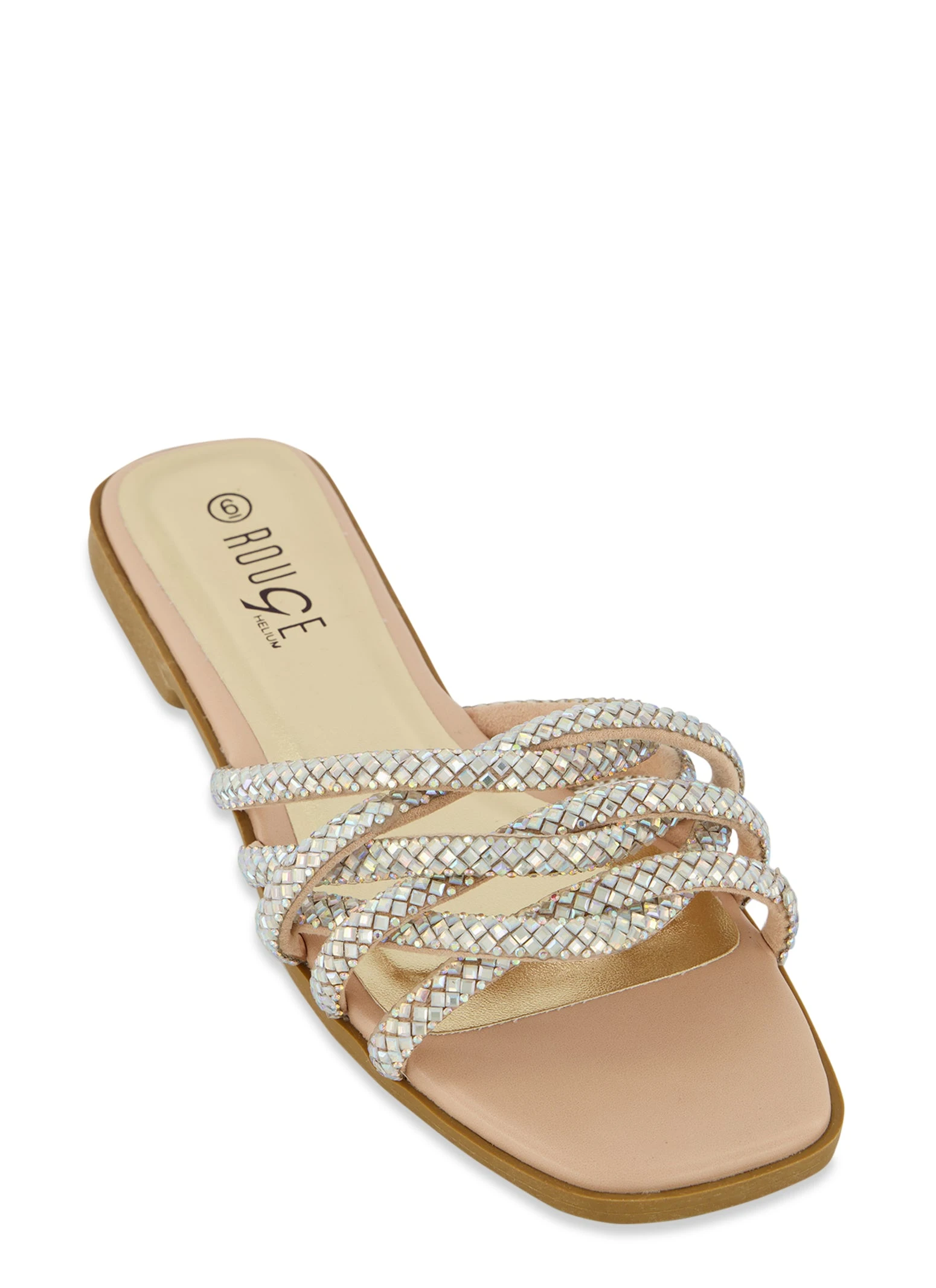 Woven Rhinestone Strappy Slide Sandals