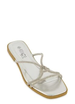 Rhinestone Knotted Strap Flat Sandals