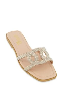 Rhinestone Cut Out Band Flat Sandals