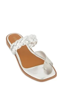Rhinestone Toe Loop Braided Band Slide Sandals