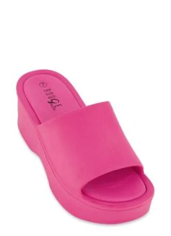Solid Single Band Platform Slide Sandals