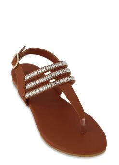Rhinestone Embellished Ankle Strap Thong Sandals