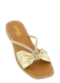 Rhinestone Strap Bow Slide Sandals