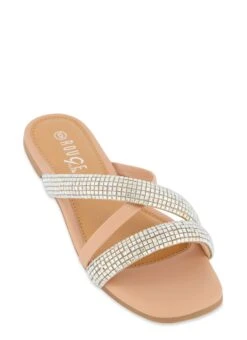 Rhinestone Criss Cross Strap Slide Sandals