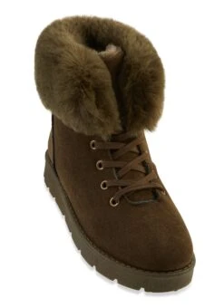 Faux Fur Cuff Lace Up Booties