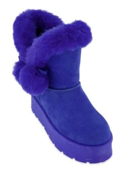Faux Fur Lined Pom Pom Boots