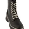 Rhinestone Trim Lace Up Combat Boots