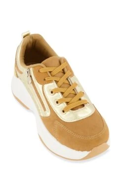 Zip Detail Lace Up Platform Athletic Sneakers