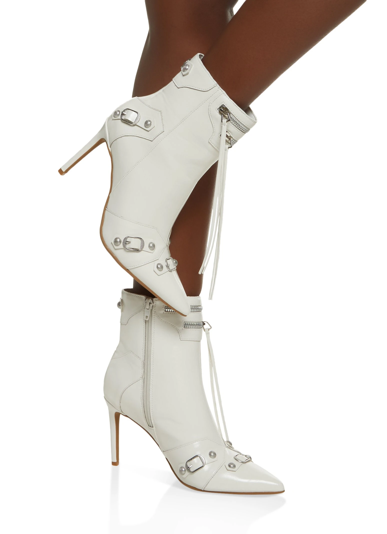 Pointed Toe Buckle Detail Ankle Boots