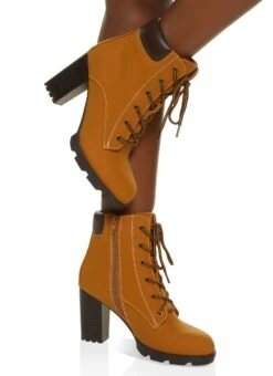 Faux Suede Lace Up Block Heel Booties