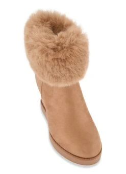 Faux Fur Collar Wedge Booties