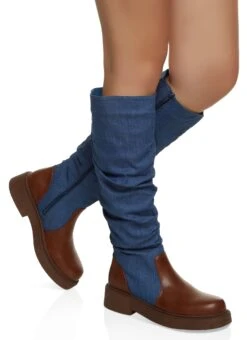 Faux Leather Round Toe Ruched Tall Boots