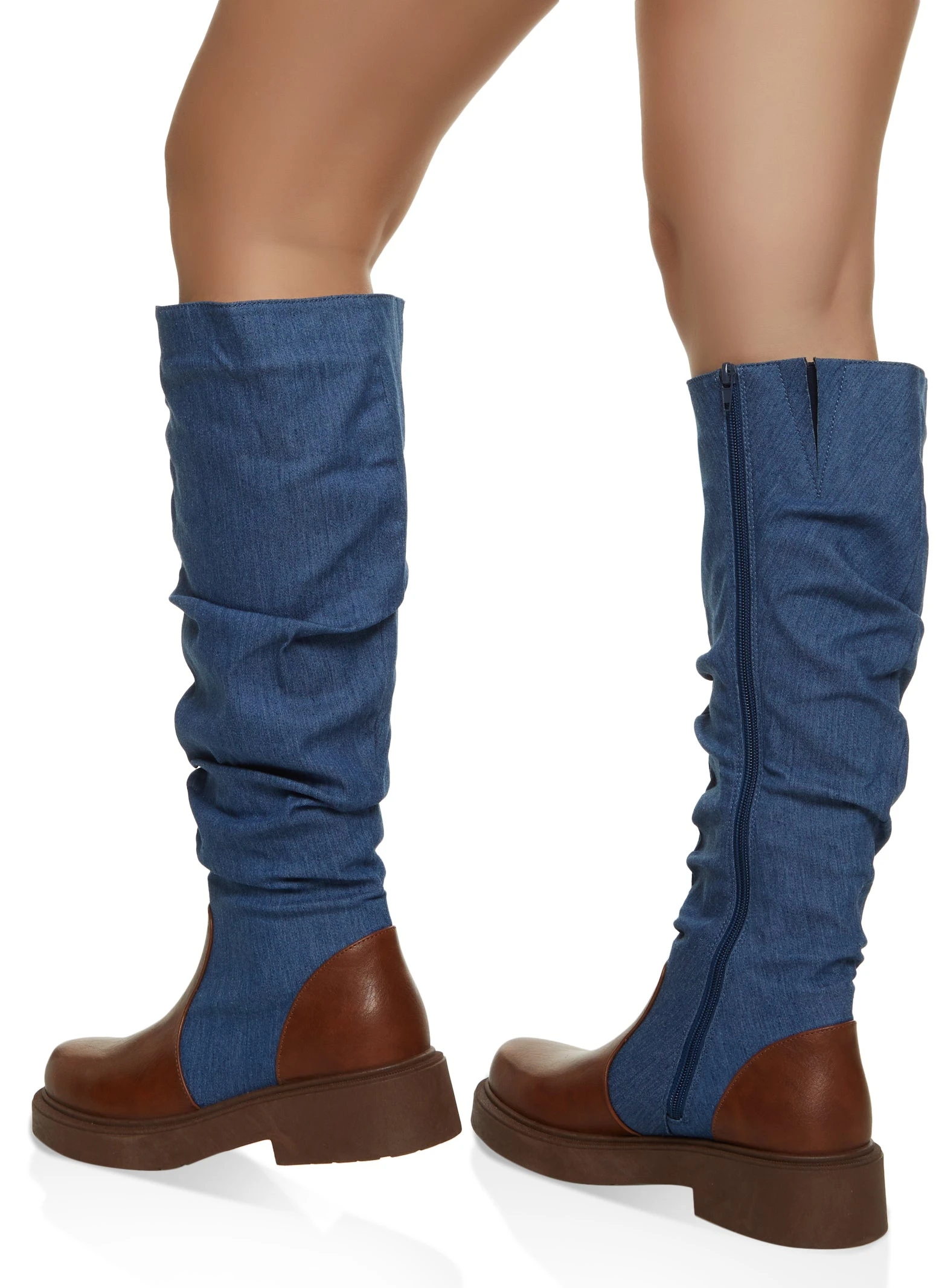 Faux Leather Round Toe Ruched Tall Boots - Image 3