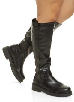 Faux Leather Wide Calf Tall Boots