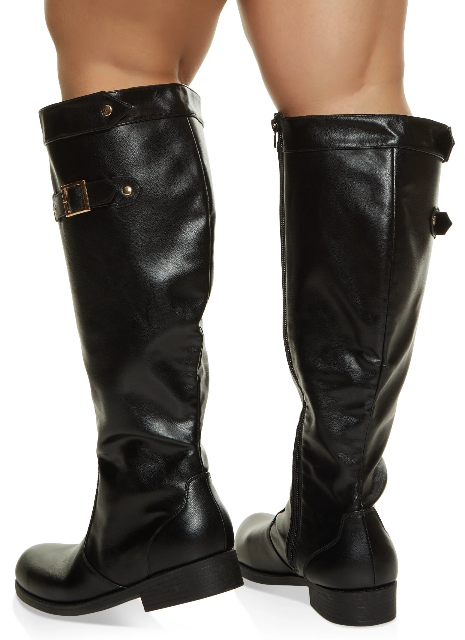 Wide Calf Buckle Detail Tall Boots - Image 3