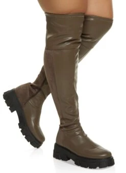 Lug Sole Over The Knee Wide Calf Boots