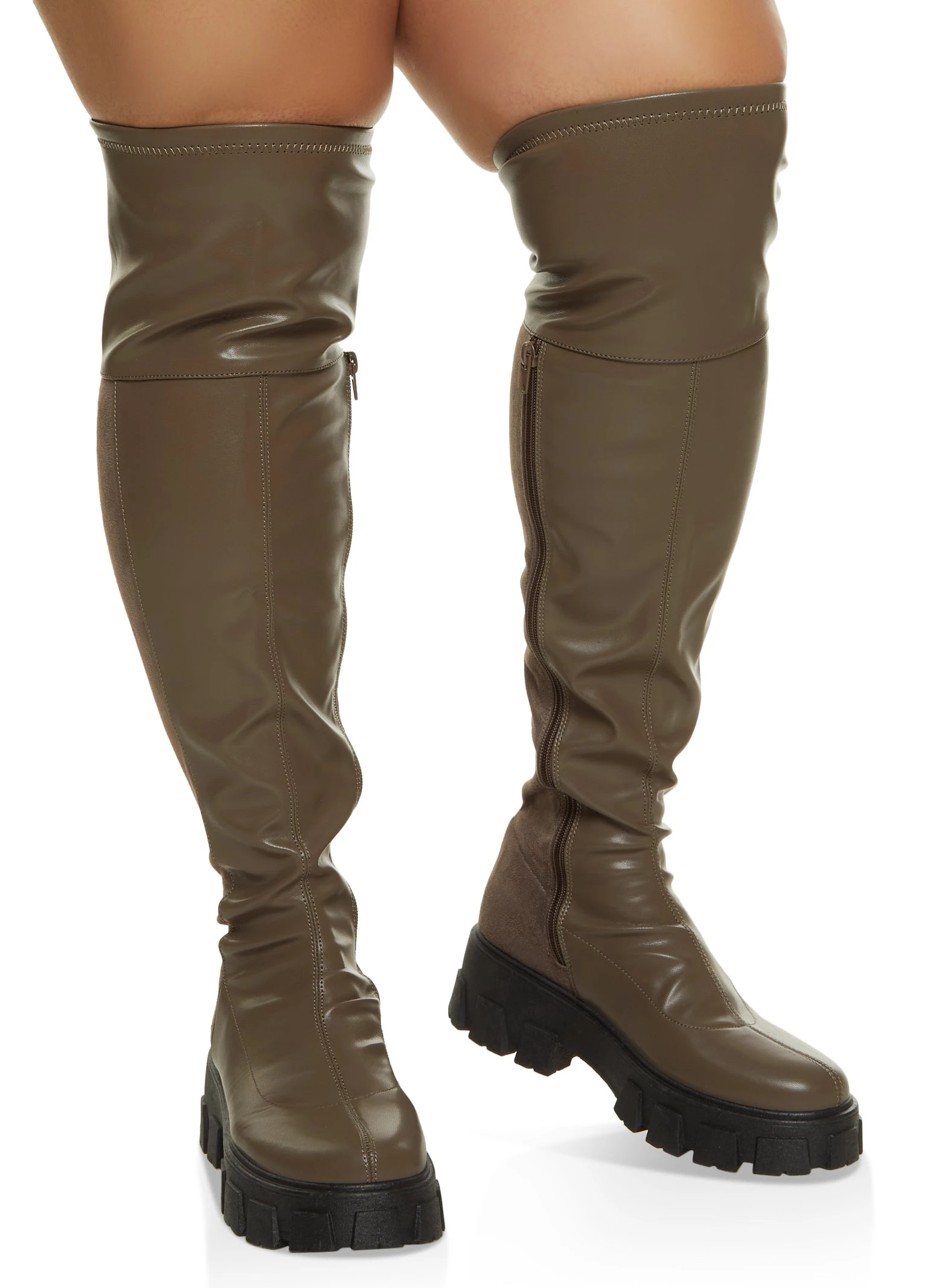 Lug Sole Over The Knee Wide Calf Boots - Image 2