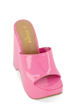Faux Patent Leather Platform Wedges