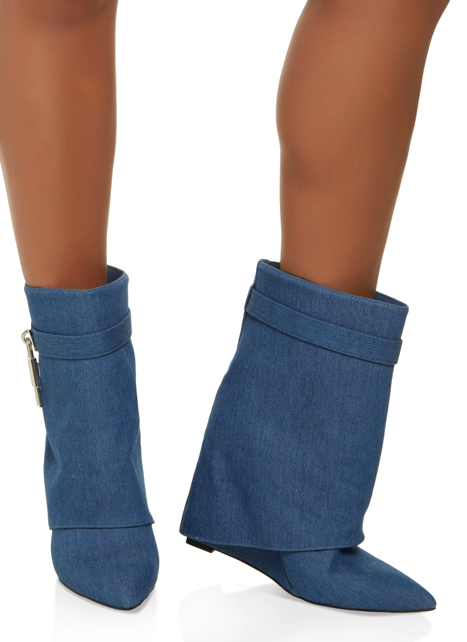 Mid Calf Fold Over Wedge Booties - Image 2
